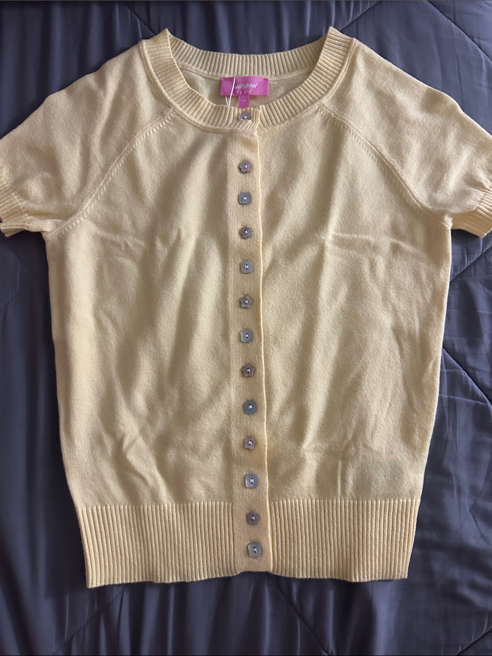 Edikted Women's Short-Sleeve Button Cardigan Sweater - Yellow